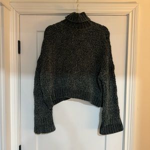 POL Medium Evergreen Chenille Cropped Turtleneck Sweater